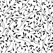 Tangled thin twigs vector seamless pattern. Plant branches silhouettes monocolor texture.