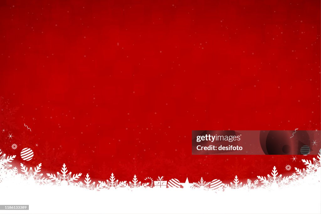 Weiß gefärbter Schnee und Schneeflocken am Boden einer roten horizontalen Weihnachten Hintergrund Vektor-Illustration