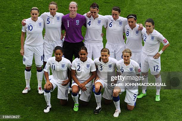 Players of England pose for a group photo prior to the quarter-final match of the FIFA women's football World Cup England vs France on July 9, 2011...