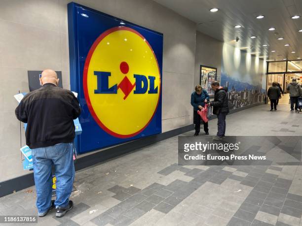 Entrance of supermarket Lidl in Madrid on November 07, 2019 in Madrid, Spain.