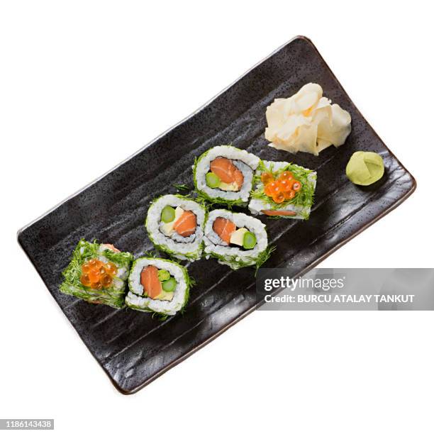 sushi plate - sushi plate stock pictures, royalty-free photos & images