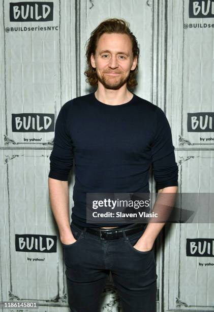 Actor Tom Hiddleston visits Build Series to discuss his Broadway debut at "Betrayal" at Build Studio on November 07, 2019 in New York City.