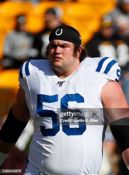 Quenton Nelson of the Indianapolis Colts in action against the Pittsburgh Steelers on November 3, 2019 at Heinz Field in Pittsburgh, Pennsylvania.