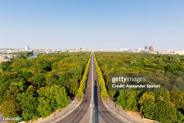 aerial view of berlin skyline with city street and tiergarten park, germany - berlin aerial stock pictures, royalty-free photos & images