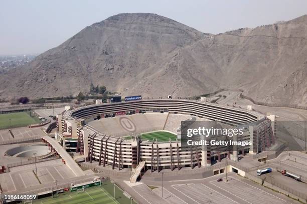 Aerial view of Estadio Monumental de Lima on November 07, 2019 in Lima, Peru. As a result of the protests and social unrest that started on October...