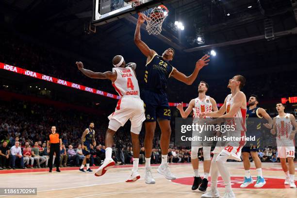 Walter Tavares of Real Madrid dunks during the 2019-2020 Tukish Airlines Regular Season Round 7 game between Crvena Zvezda mts Belgrade and Real...