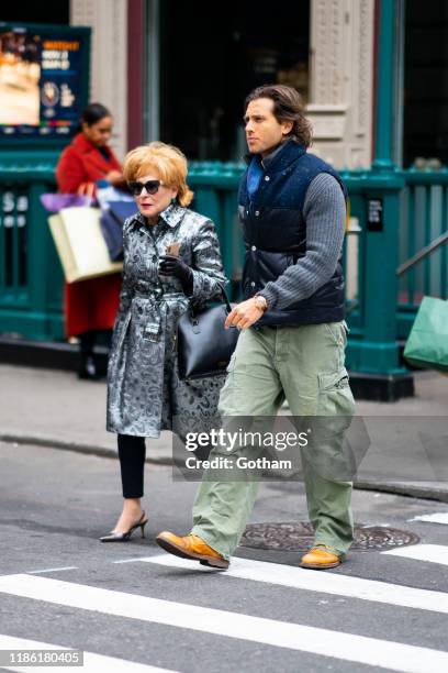 Bette Midler and Brad Falchuk are seen filming a scene for 'The Politician' in SoHo on November 07, 2019 in New York City.