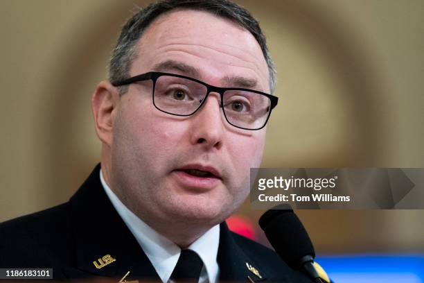 Lt. Col. Alexander Vindman, director of European affairs at the National Security Council, testifies during the House Intelligence Committee hearing...