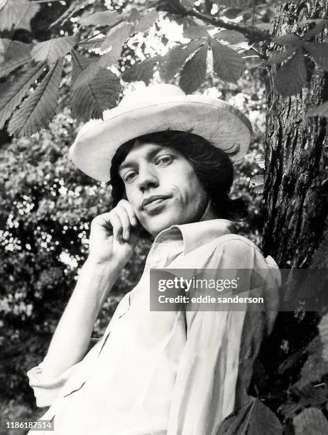 Rock singer Mick Jagger of the Rolling Stones poses for a portrait in the grounds of his Vienna hotel in September 1973.