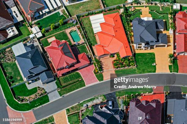 colourful houses in suburb, suburban streets, urban sprawl, city life in sydney, australia, aerial photography - andrew house stock pictures, royalty-free photos & images