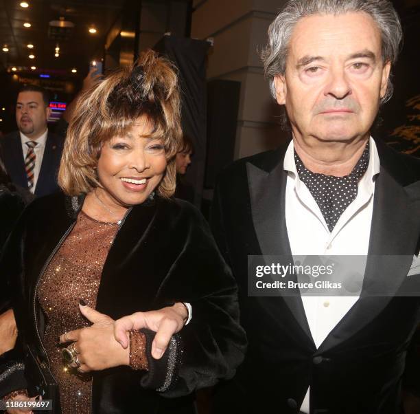 Tina Turner and Erwin Bach attend the opening night of "Tina - The Tina Turner Musical" at Lunt-Fontanne Theatre on November 07, 2019 in New York...