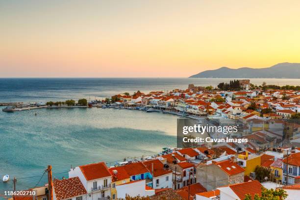 picturesque pythagorio town on samos island, greece. - samos stock-fotos und bilder