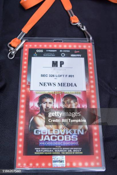 March 18: MANDATORY CREDIT Bill Tompkins/Getty Images PHOTO credential for the Gennady Golovkin vs Danny Jacobs Middleweight fight at Madison Square...