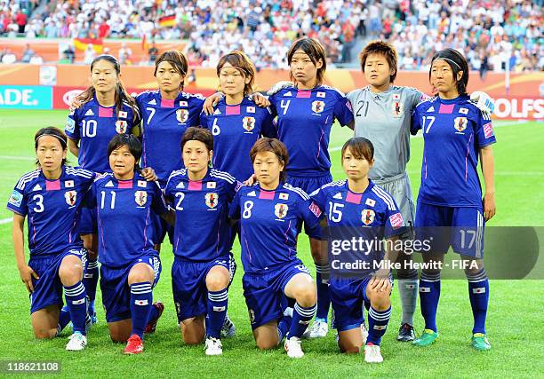 The Japan team lines up for a team photo prior to the FIFA Women's World Cup 2011 Quarter Finals at Arena IM Allerpark on July 9, 2011 in Wolfsburg,...