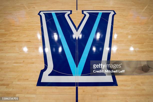 General view of Villanova Wildcats logo at center court prior to the game against the Army Black Knights at Finneran Pavilion on November 5, 2019 in...