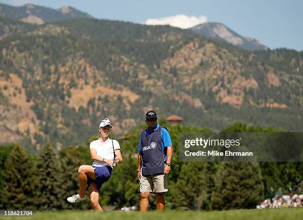 Amy Anderson misses a putt on the 17th hole during the continuation of second round of the U.S. Women's Open at the Broadmoor on July 9, 2011 in...