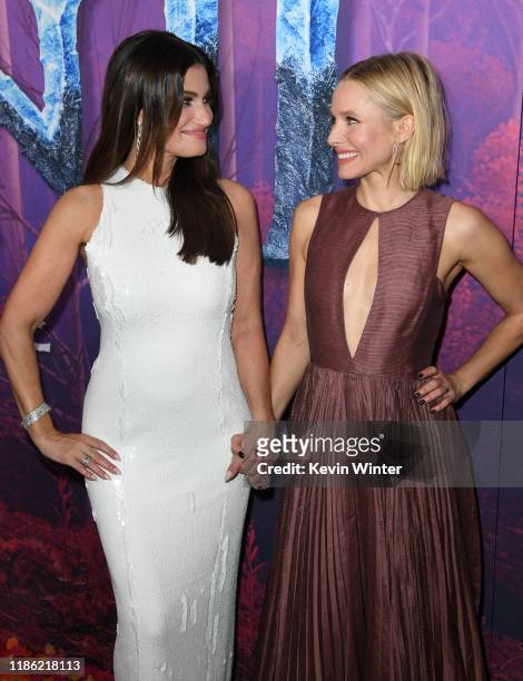 Idina Menzel and Kristen Bell attend the premiere of Disney's "Frozen 2" at Dolby Theatre on November 07, 2019 in Hollywood, California.