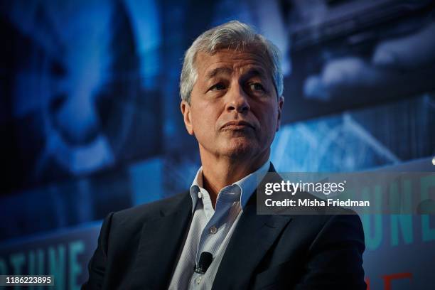 Jamie Dimon, chairman and chief executive officer of JPMorgan Chase & Co speaks on September 25,2019 in New York,US.