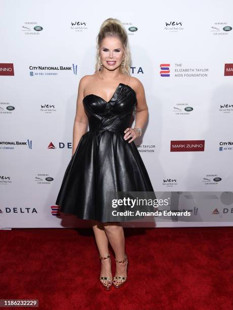 Crystal Hunt arrives at a cocktail reception benefiting The Elizabeth Taylor AIDS Foundation at the Mark Zunino Atelier on November 07, 2019 in...