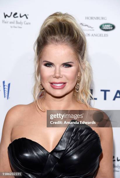 Crystal Hunt arrives at a cocktail reception benefiting The Elizabeth Taylor AIDS Foundation at the Mark Zunino Atelier on November 07, 2019 in...