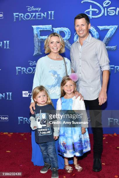 Beverley Mitchell, Michael Cameron, Hutton Michael Cameron and Kenzie Cameron attend the premiere of Disney's "Frozen 2" at Dolby Theatre on November...