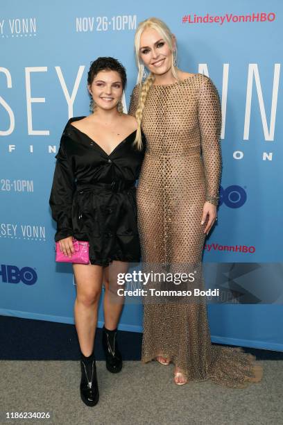 Camren Bicondova and Lindsey Vonn attend the premiere of HBO's "Lindsey Vonn: The Final Season" at Writers Guild Theater on November 07, 2019 in...