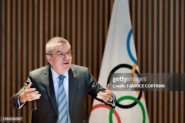 International Olympic Committee president Thomas Bach takes part in an executive board meeting at the IOC headquarters in Lausanne, on December 3,...