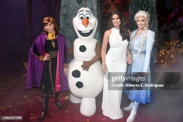 Anna, Olaf, Actress Idina Menzel, and Elsa attend the world premiere of Disney's "Frozen 2" at Hollywood's Dolby Theatre on Thursday, November 7,...