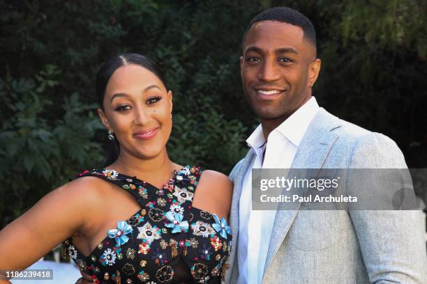 Actors Tamera Mowry-Housley and Brooks Darnell visit Hallmark Channel's "Home & Family" at Universal Studios Hollywood on November 07, 2019 in...
