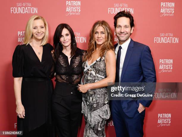 Lisa Kudrow, Courteney Cox, winner of the 'Artists Inspiration Award' Jennifer Aniston, and Paul Rudd attend SAG-AFTRA Foundation's 4th Annual Patron...