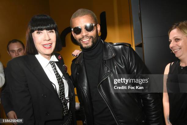 Designer Chantal Thomass and dancer Brahim Zaibat attend the Red X BHV Marais Ephemere Boutique Launch Party on November 07, 2019 in Paris, France.