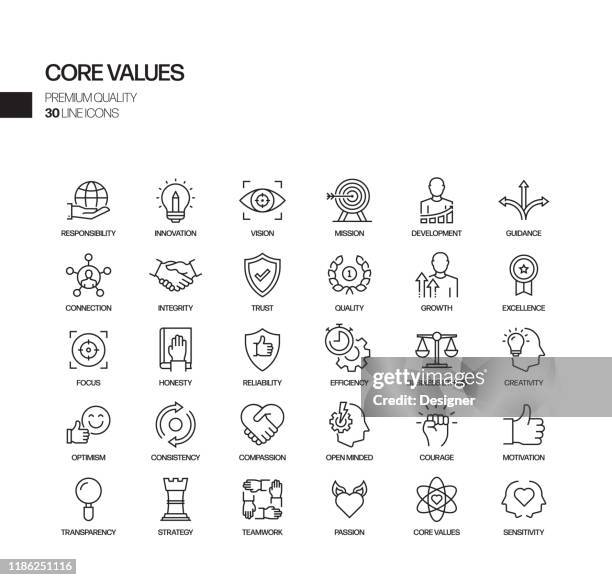 コア値に関連するベクトルラインアイコンの単純なセット。アウトライン記号コレクション。 - morality点のイラスト素材／クリップアート素材／マンガ素材／アイコン素材