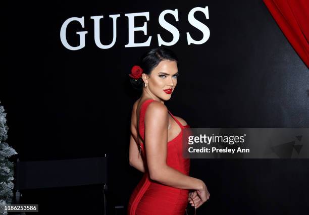 Kelsie Smeby attends GUESS Kicks-off Holiday Season at The Peppermint Club on November 07, 2019 in Los Angeles, California.