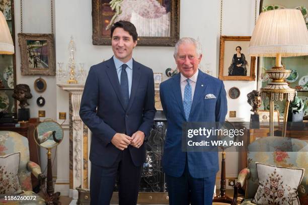 Prince Charles, Prince of Wales meets with Justin Trudeau, Prime Minister of Canada at Clarence House on December 3, 2019 in London, England. France...