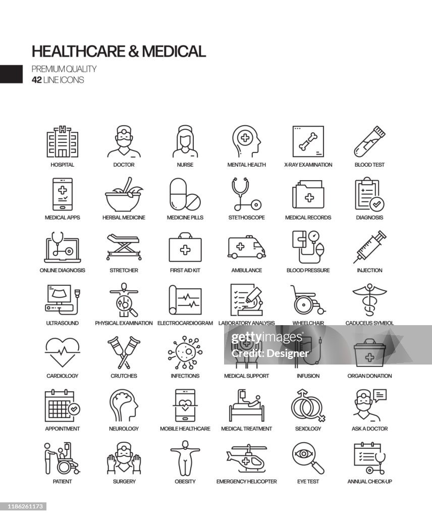 Simple Set of Healthcare and Medical Related Vector Line Icons. Outline Symbol Collection