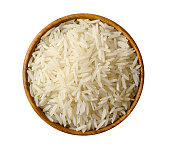 Dry white long rice basmati isolated on white background.