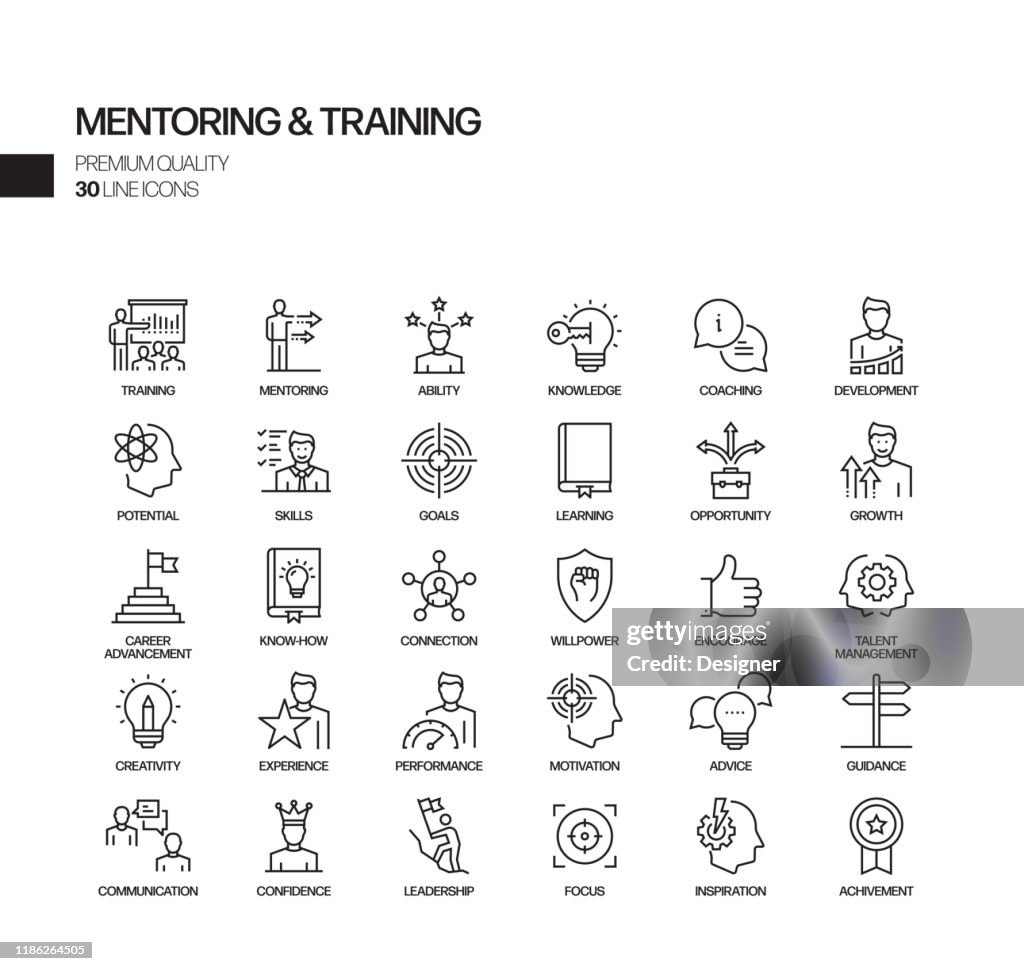 Simple Set of Mentoring and Training Related Vector Line Icons. Outline Symbol Collection