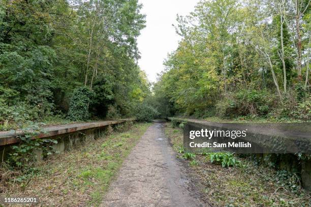 Parkland walk on the 15th October 2019 in London in the United Kingdom. Parkland Walk follows the course of the old railway that ran between Finsbury...