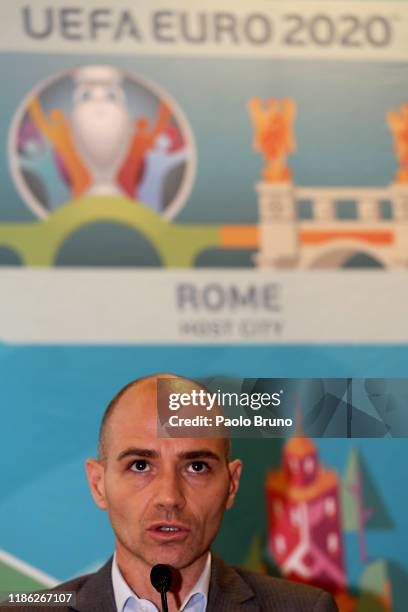 Councillor for Sport Youth Policy and Major City Events of Rome Daniele Frongia attends the FIGC and USSI press conference at Olimpico Stadium on...