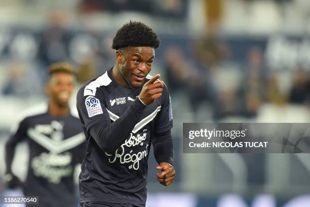 Bordeaux's English forward Josh Maja celebrates after scoring a goal during the French L1 football match between FC Girondins de Bordeaux and Nimes...