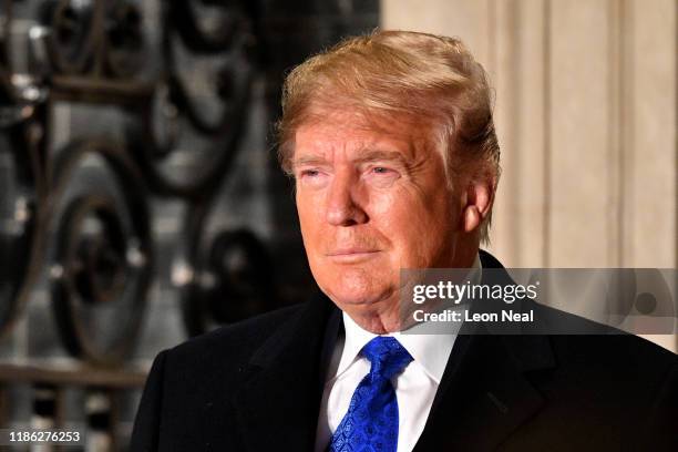 President Donald Trump arrives at number 10 Downing Street for a reception on December 3, 2019 in London, England. France and the UK signed the...