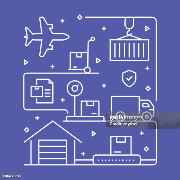 logistics and delivery concept design template. outline symbol abstract - warehouse technology stock illustrations