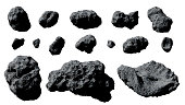 set of asteroids isolated on white background