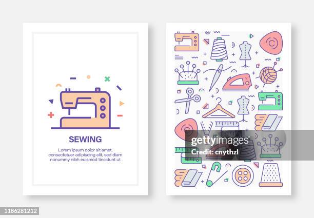 sewing related line style cover design for annual report, flyer, brochure. - garment factory stock illustrations