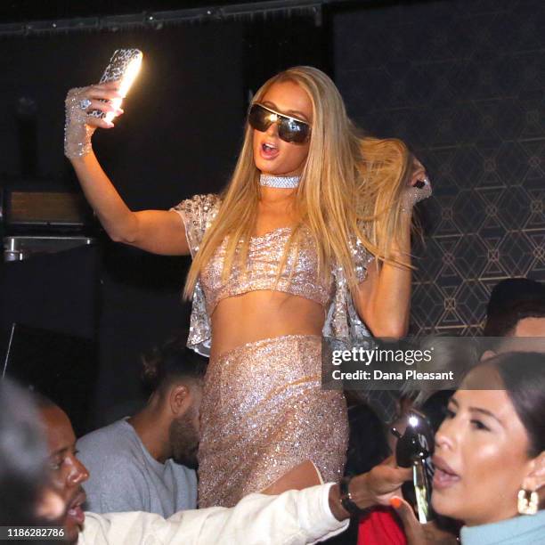 Paris Hilton attends boohoo x All That Glitters Launch Party on November 07, 2019 in Los Angeles, California.