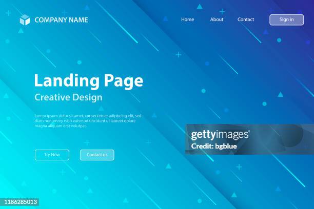 stockillustraties, clipart, cartoons en iconen met landing page template-abstract ontwerp met geometrische vormen-trendy blauwe gradiënt - meteorenregen