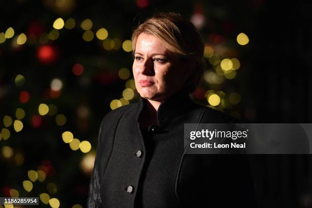 Zuzana Caputova, President of Slovakia leaves number 10 Downing Street after a reception on December 3, 2019 in London, England. France and the UK...
