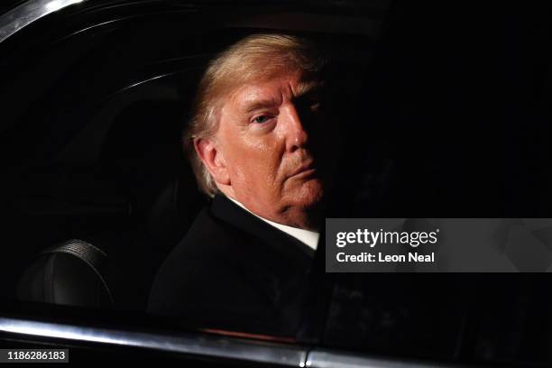 President Donald Trump leaves number 10 Downing Street after a reception on December 3, 2019 in London, England. France and the UK signed the Treaty...