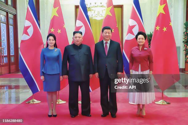 Rencontre entre Kim Jong-un et Xi Jinping et leurs épouses à Pyongyang, en janvier 2019, Corée du Nord.