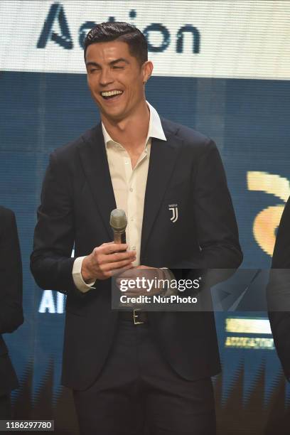 Portuguese striker Cristiano Ronaldo of Serie A team Juventus FC on red carper of Gran Gala del Calcio AIC, an annual event that rewards the best...